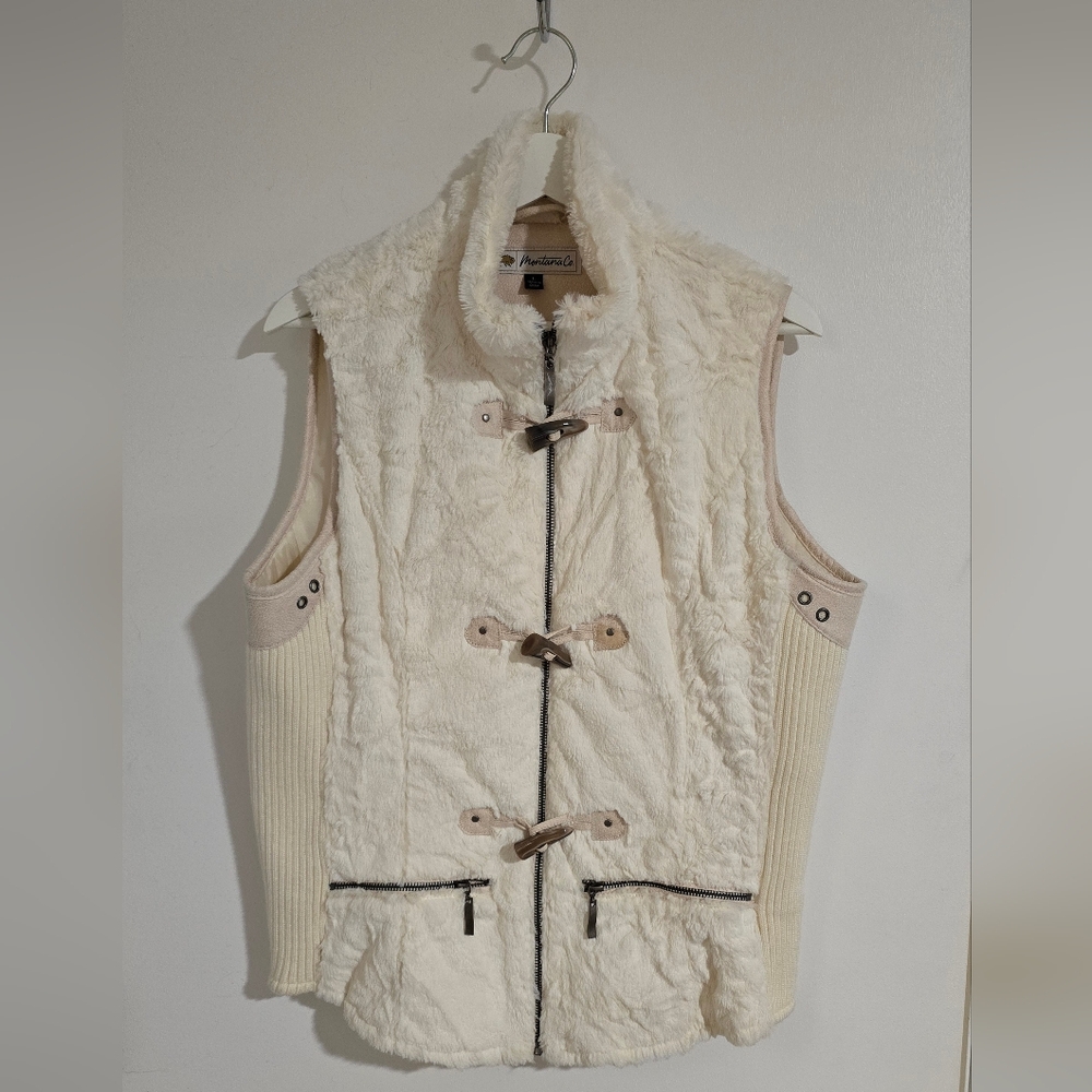 LIKE NEW Cream Faux Fur Vest with Toggle Closures